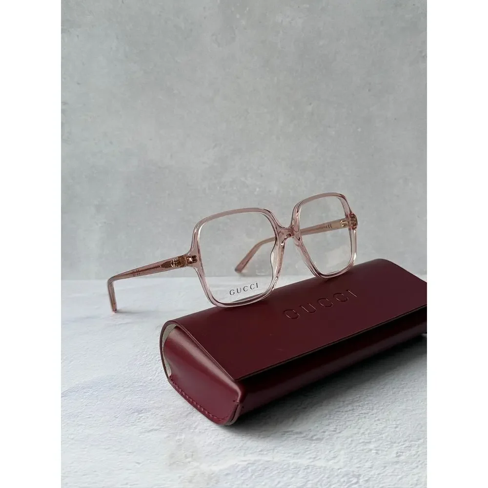 NEW Gucci GG1994O Transparent Pink Square Eyeglasses Frames